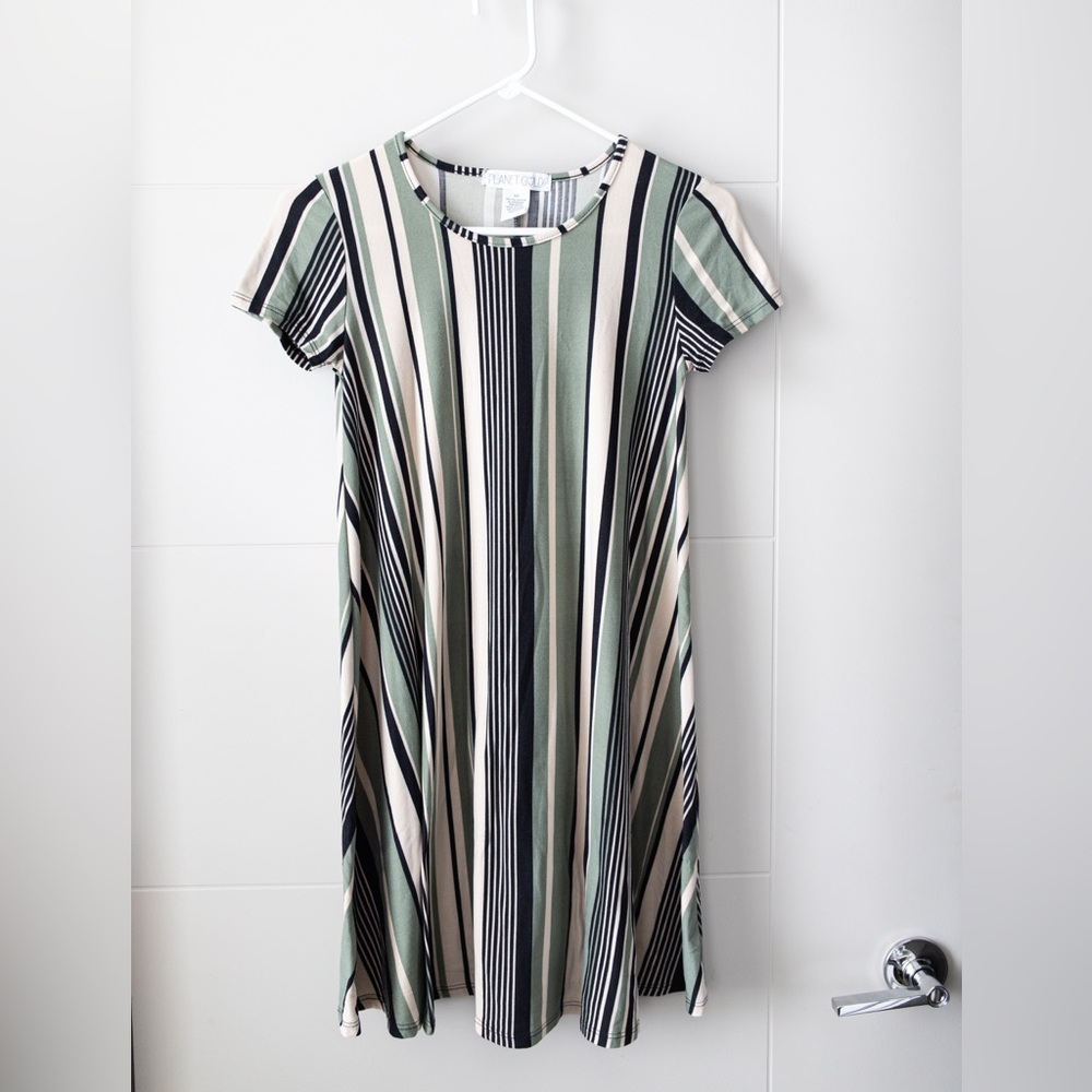 Y2K Flowy Striped Green and Black Dress